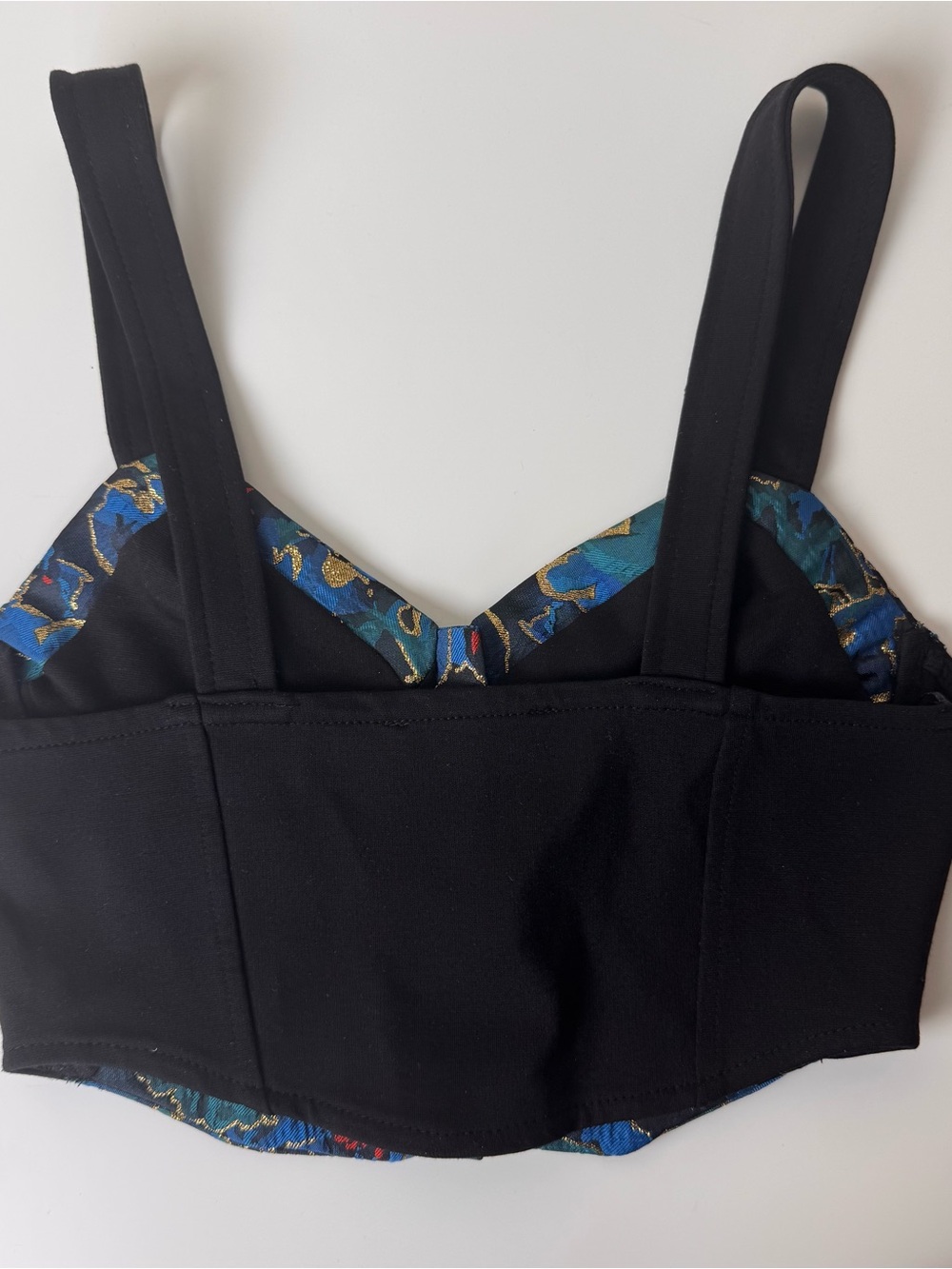 ZARA Y2K Jacquard Corset Bustier Crop Top Blue Gold Size: S - Picture 2 of 8